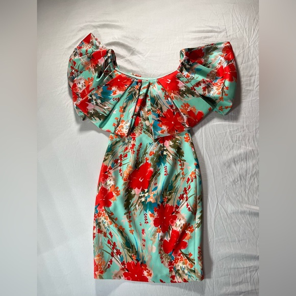 Badgley Mischka Red and Green Floral Maxi Dress
